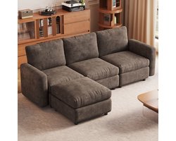 Guyii bank – Modulaire Hoekbank met Opbergruimte – Koffiekleurig Fluweel – Comfortabele 4-Zits bank met Voetensteun – Totale breedte sofa 229 cm