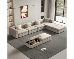 Guyii bank,Hoekbank,Lichtbeige Modulaire bank Comforter,Stijlvolen Oversized De Bank for Woonkamer met 4 Kussens Kussens, 8-zitsbank de Bank voor woonkamer,4 Voetsteun met Opbergruimte，Klein Appartement, Lounge,sofa (8 zitplaatsen)