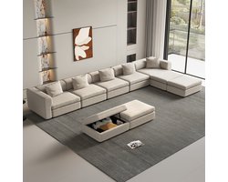 Guyii bank,Hoekbank,Lichtbeige Modulaire bank Comforter,Stijlvolen Oversized De Bank for Woonkamer met 5 Kussens Kussens, 9-zitsbank de Bank voor woonkamer, 5 Voetsteun met Opbergruimte，Klein Appartement, Lounge,sofa (9 zitplaatsen)