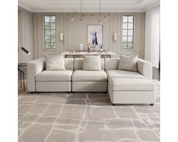 Guyii bank,Velvet de bank, Modern Oversized De Bank for Woonkamer met 3 Kussens Kussens, 4-zitbank de Bank voor woonkamer, Klein Appartement, Lounge, Modulaire Familiebanken Beige sofa(4 zitplaatsen)