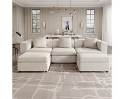 Guyii bank,WoonkamerBank,Lichtbeige Modulaire bank Comforter,Stijlvolen Oversized De Bank for Woonkamer met 3 Kussens Kussens, 5-zitbank de Bank voor woonkamer,2 Voetsteun met Opbergruimte，Klein Appartement, Lounge,sofa (5 zitplaatsen)