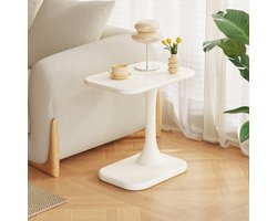 Guyii Bijzettafels Woonkamermeubilair 46*32*53cm,Zijtafel Moderne Een kleine theetafel,crème witte C-vormige banktafel, ruimtebesparende eindtafel voor woonkamer, slaapkamer, bank, kantoor,eenvoudige montage，side table
