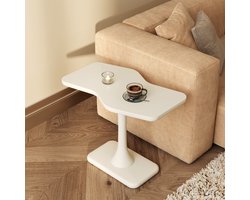 Guyii Bijzettafels Woonkamermeubilair Zijtafel Onregelmatige I-Shape eindtafel 60*35.7*53cm, crème witte koffietafel voor woonkamer, slaapkamer, thuis kantoor,Ruimtebesparende Een kleine theetafel，side table