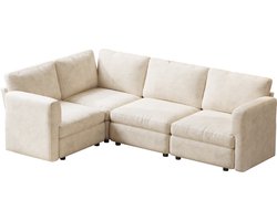 Guyii CloudComfort Hoekbank 3-Zits Bank 245 cm – Crème L-vormige Bank – Wolkzacht Zitcomfort met Traagschuim, 4-zits Modulaire Sofa