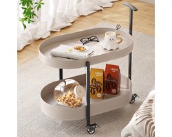 Guyii Meubella Bijzettafels 60.8*34.6*64.5cm,Modern Bank Bijzettafels,Moderne Tweelaags Opbergtrolley,Multifunctionele Bijzettafel met Wielen voor Woonkamer,Keuken,slaapkamer,hoeken en kantoor