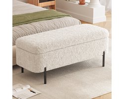 Guyii Meubella Hockers opbergbank, Moderne opbergbank 120 cm – Fluwelen bankje met opbergruimte – Slaapkamer bank – Crème wit – Metalen poten