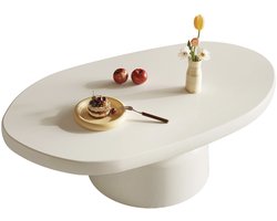 Guyii Meubella salontafels – Ovale Salontafel Crèmekleurig 116 cm – Moderne Design Tafel met Robuuste Middenpoot - Tafels