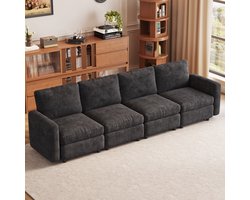 Guyii Meubels bank,Moderne 4-zitsbank in donkergrijs – Zachte sponsvulling, stabiele poten, comfortabel en ademend – Afmetingen 297 cm sofa