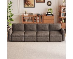 Guyii Meubels bank,Moderne 4-zitsbank in koffiekleur – Zachte sponsvulling, stabiele poten, comfortabel en ademend – sofa Afmetingen 297×85×77cm