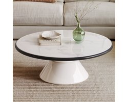 Guyii Meubels Ronde salontafel wit 71 cm – Gehard glazen blad – Hoogte 35 cm – Stevige voet – Minimalistisch design