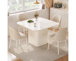 Guyii Modern Eetkamerset 4 Personen – Vierkante Eettafel met 4 Stoelen – Compacte Tafel voor Kleine Ruimte – Afgeronde Hoeken & Comfort Stoelen