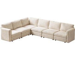 Guyii Nordic Comfort Hoekbank L-Vorm 6-Zits – Beige Stoffen Bank met Versterkt Frame, Serpentine Veren & Antislip Poten – 248 x 321 cm