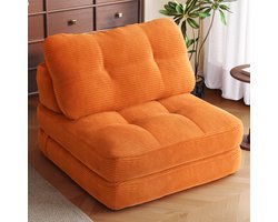 Guyii Opvouwbare Slaapfauteuil 1 Persoons Oranje, Corduroy Slaapbank met Rugleuning, Vloerbank en Loungestoel, Uitklapbare Fauteuil Bed voor Woonkamer en Slaapkamer
