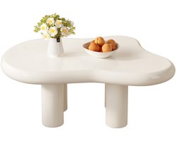 Guyii Salontafel 90 cm Salontafel wolk wit, minimalistische midden theetafel voor de woonkamer, onregelmatige Koffietafel met vier poten, Woonkamertafel voor thuis