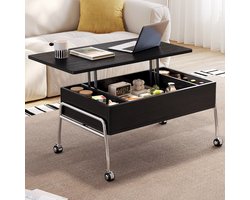 Guyii Salontafel 90 cm – Verstelbare Salontafel met Opbergruimte – Verhoogd Werkblad – Moderne Koffietafel op Wieltjes – Zwarte Houtlook