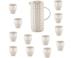 Guzzini Tiffany Tafelset 13-delig – Karaf & 12 Lage Glazen – Kunststof, Melkwit – Voor Tafel, Terras & Buiten – Vaatwasserbestendig & BPA-vrij – Made in Italy