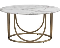 Gwyneth|Salontafel in MDF Wit Marmer en Frame in Messing Metaal
