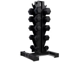 Gym Masters Dumbbell Set 1-2-3-4-5 kg (Totaal 30 kg) + Dumbbell Rek – Hexagon Dumbbells Voordeelset – 10 Fitness Gewichten – Zwart