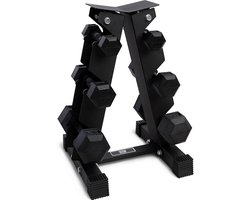 Gym Masters Dumbbell Set 1-3-5 kg (Totaal 18 kg) + Dumbbell Rek – Hexagon Dumbbells Voordeelset – 6 Fitness Gewichten – Zwart