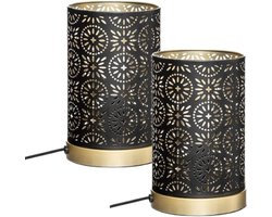 Gypsy Tafellamp - Set van 2 - Industriële Cilinder Tafellamp - Moderne Sfeerverlichting met Snoer - Tafellamp voor Woonkamer of Slaapkamer - Metaal - Ø 12.5 x 21.5 cm - Donkergrijs