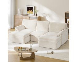 Gywowken Hoekbank - Modulaire bank 240 cm breed - L-vormige bank - Vacuümverpakt - met ligvlak - Slaapbank - Geen montage nodig, met grote chaise longue - Incl. kussenset - Beige