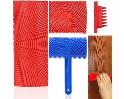 GZjiyu 3 stuks imitatie houtnerf, rubber houtnerf gereedschap voor doe-het-zelf huishouden, wanddecoratie, houten deur, raamkozijn, imitatiehout (rood en blauw)