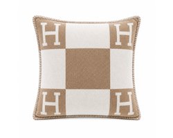H-Kussen Cashmere Look 40x40 cm – Luxe Sierkussen Beige/Wit – Zacht Decoratief Kussen voor Woonkamer & Slaapkamer