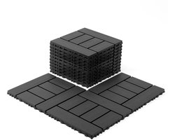 H-style 12" terrastegels, DIY modulaire vergrendelende vloertegels voor buiten en binnen, eenvoudige en snelle installatie vloertegels voor veranda, zwembadrand, balkon, achtertuin, 44 stuks, donkergrijs