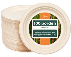 HAAGO - 100 Bagasse Dessertbordjes (18cm) - Kleine Kartonnen Borden - Stevig en Lekvrij - Biologisch Afbreekbaar, Milieuvriendelijk en Thuis Composteerbaar