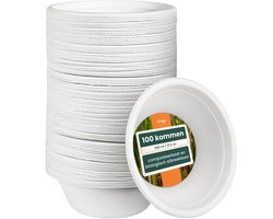HAAGO 100 Biologisch Afbreekbare Wegwerp Suikerriet Schaaltjes (350ml) - Thuis Composteerbaar Soepkommen, Kommetjes - Sterk en Waterdicht