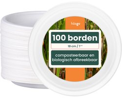 HAAGO - 100 Dessert Plates - 18cm - Sugarcane - Biodegradable - Compostable