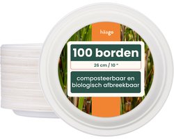 HAAGO - 100 Kartonnen Borden van Suikerriet - 26cm - Biologisch Afbreekbaar - Stevige en Sterke