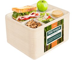 Haago – 100 Vierkante Bagasse Borden met 5 Compartimenten, 26cm – Sterk – Biologisch Afbreekbaar & Thuis Composteerbaar