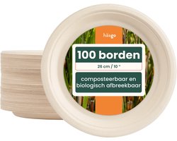 HAAGO - 100 Wegwerp Bagasse Borden (26cm) - Grote Kartonnen Bordjes - Stevig, Stijf en Lekvrij - Biologisch Afbreekbaar, Milieuvriendelijk en Thuis Composteerbaar