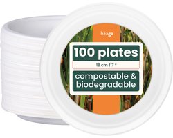 HAAGO 100 Wegwerp Suikerriet Dessertbordjes (18cm) - Kleine Kartonnen Borden - Stevig, Stijf en Lekvrij - Biologisch Afbreekbaar, Milieuvriendelijk en Thuis Composteerbaar