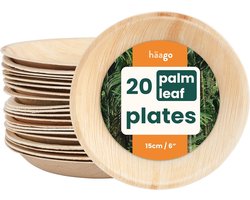 HAAGO 20 Palmblad Wegwerp Dessert Borden (Rond, 15cm) - Kleine Feest Bordjes - 100% Natuurlijk, Milieuvriendelijk, Biologisch Afbreekbaar & Composteerbaar - Magnetronbestendig