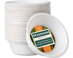 HAAGO 50 Eco-vriendelijke Sugarcane kommen biologisch afbreekbaar & thuis composteerbaar - zoals papieren kommen, wegwerp kommen voor warm en koud eten - 500ml