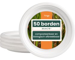 HAAGO - 50 Stevige Kartonnen Bordjes van Suikerriet (⌀ 26cm) - Magnetronbestendig, Milieuvriendelijk, Biologisch Afbreekbaar - Feestborden voor Picknicks, Buffeten, Barbecues