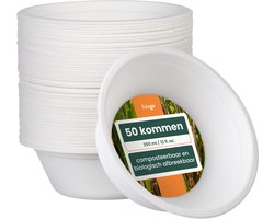 Haago – 50 Suikerriet Schalen, 350ml – Sterk Bagasse Papier – Biologisch Afbreekbaar & Thuis Composteerbaar – Voor Warm & Koud Eten