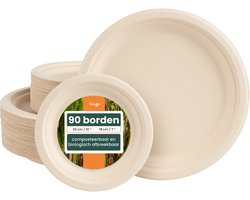 Haago – 90 Bagasse Borden (2 Maten: 26cm & 18cm, 45 van Elk) – Stevig, Stijf & Lekvrij – Biologisch Afbreekbaar & Thuis Composteerbaar