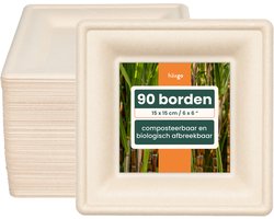 Haago – 90 Vierkante Bagasse Dessertborden, 15cm – Stevig, Stijf & Lekvrij – Biologisch Afbreekbaar & Thuis Composteerbaar