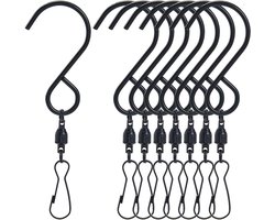 Haak - Draaihaken Voor Windspinners - S-Haken Met Clips - 360 Graden Roterend - Roestvrij Staal Duurzaam - 8.8 Cm Lengte - 12 Stuks Set - Voor Tuinvlaggen En Hangplanten - Zwart