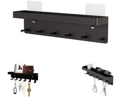 Haak- Opbergrek- Hoedenhaak - Handdoekrek - Cosmetica rek- Geen boren nodig - Wandmontage - Opbergaccessoires - Geschikt voor keuken, slaapkamer, studeerkamer (zwart, 24,5*6 cm)