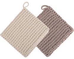 Haak Pannenlappen - Ovenwanten Keuken - Bescherming Hete Pannen - Handgemaakt Katoen - 20 x 20 cm - Wit Taupe