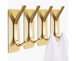 Haakjes - 4 stuks - Haakjes zelfklevend - Ophanghaken - Industrieel - Jas haak - Sleutelhaak - Wandhaak - Handdoekhouders voor badkamer en keuken - Muurhaak - Handdoekhaakjes - Kledinghaak - Kapstok haak - Badkamerhanddoekhaak - Goud