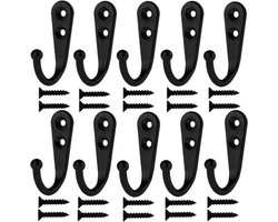 haakjes - Ophanghaken - Industrieel - Set van 10 haken incl. schroefjes -Haakjes zwart - Jas haak - Sleutelhaak - Wandhaak - Muurhaak - Handdoekhaakjes - Kledinghaak