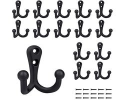 Haakjes - Set van 15 haken met schroefjes - Kapstok haken - Ophanghaken - Haakjes zwart - Metaal Wandhaak - Jas haak - Sleutelhaak - Handdoekhanger - Wandhaak - Muurhaak - Handdoekhaakjes - Kledinghaak