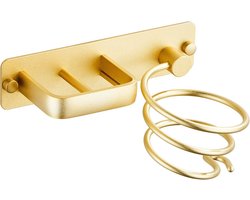 Haar Föhn Houder - Föhn en Steamer Station - Wandgemonteerd Spiral Plank Beugel Stand Hanger Organizer Blow Storage Met Kabel Netjes Rek Voor Kaptafel Badkamer Professionele Gouden Messing
