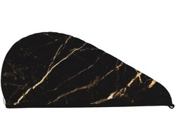 Haar Handdoek - Droogkap Badmuts - Haar Drogen - Super Absorberend - 64 x 26 cm - Zwart Marmer