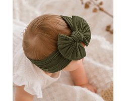 Haar in Stijl® Haarband Heidi Leger Groen - Groene haarband met strik - Baby mode accessoire meisje